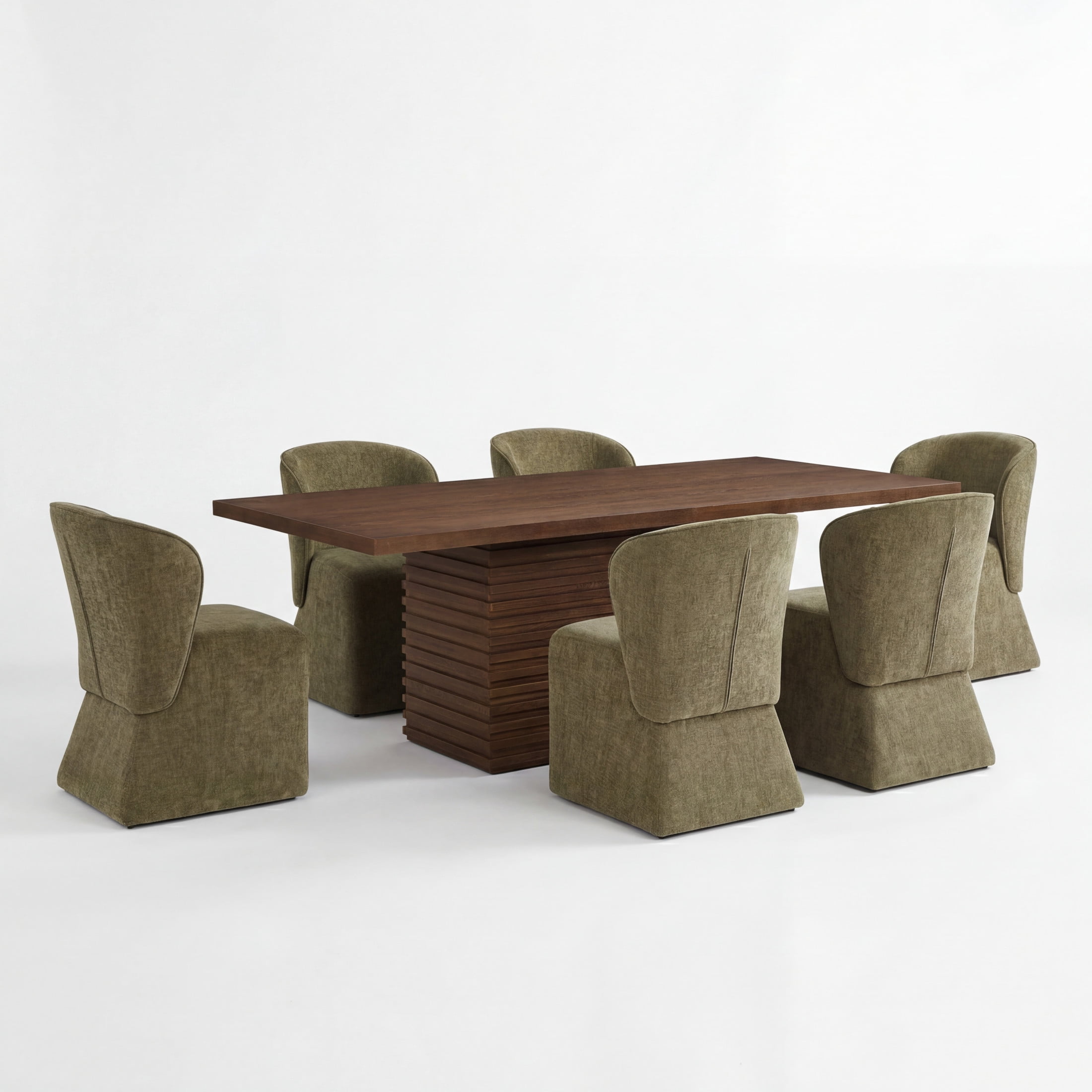 Christopher Knight Home 7-Piece Modern Dining Set, Table with 6 Upholstered Chairs, Walnut+Olive Green