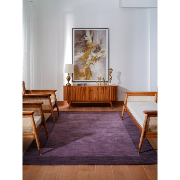 Rugsotic Carpets Hand Knotted Wool Area Rug 6'x9' Purple Contemporary Rectangle Indoor Rug for Living Room, Bedroom Antimicrobial L00201