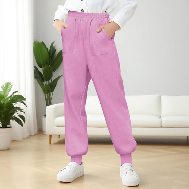 Cowsor Kids Solid Color Sweatpants Casual Elastic Waist Joggers Pants Comfort Loose Fit Athletic Pants Running Trousers