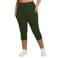 thumbnail image 4 of Leggings for Women Capri Length Plus Size Compression Low Waist Stretchy Leggings Tummy Control Butt Lifting Swim Yoga Pants Army Green 4XL, 4 of 5