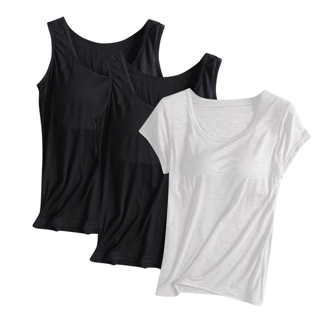 JMKQLZ Women's Cotton Solid Color Chest Mat Without Steel Rim Base Shirt