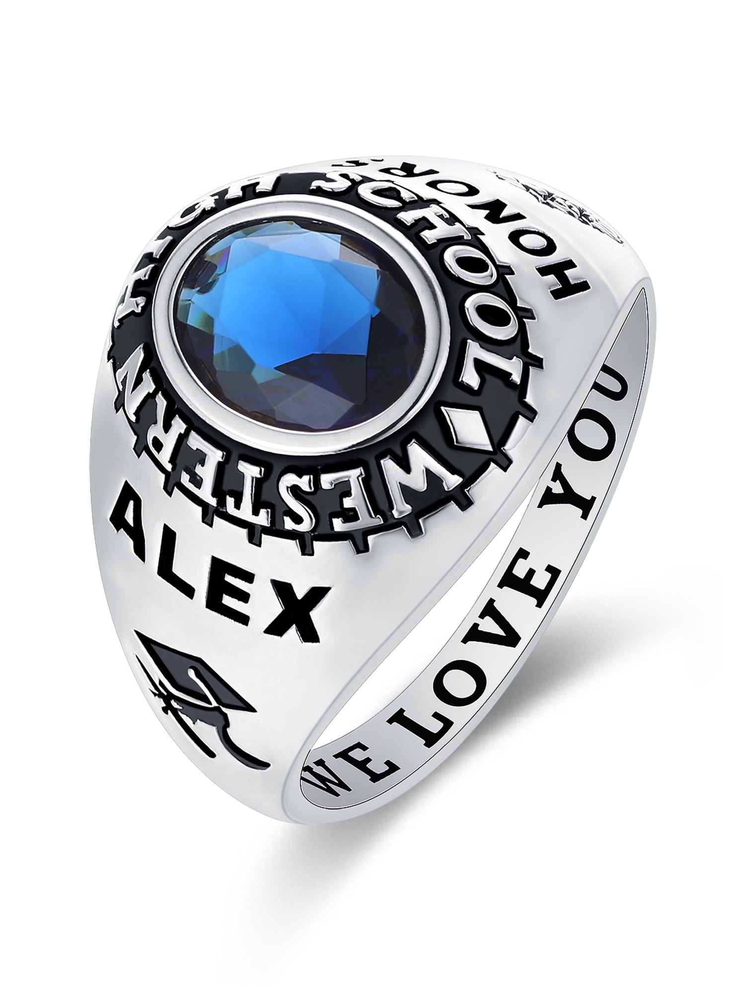 Mementos USA Custom Men's Class Rings Sterling Silver for High School College-Platinum-Classic