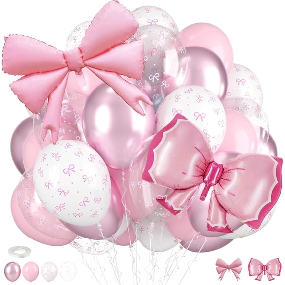 Pink Bow Balloons 12inch with Pink White Clear Bow Balloons  with Bow Foil Balloon for Pink Coquette Wedding Baby Shower Birthday Party Decorations