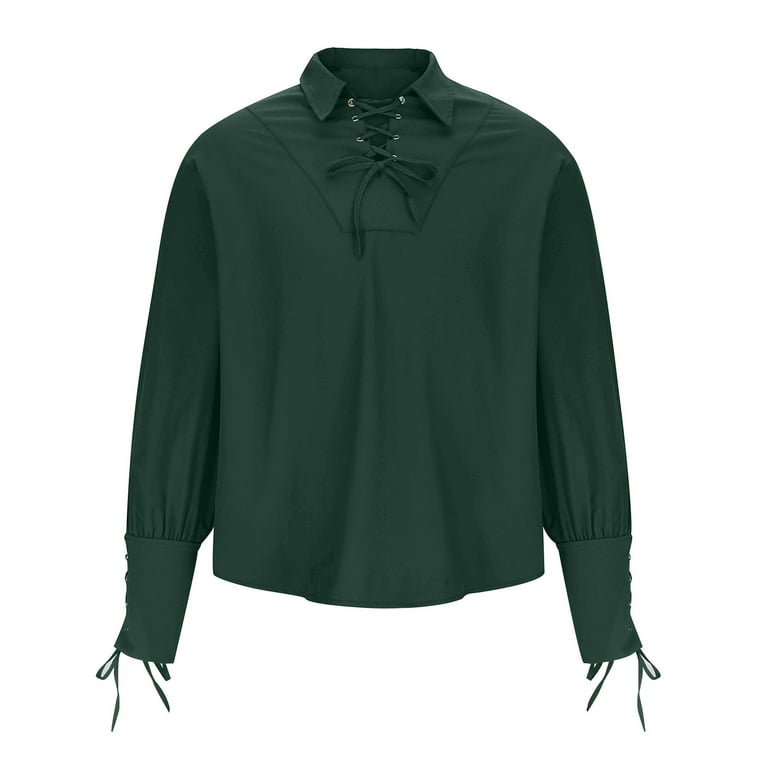 Wyongtao Men's T-Shirts Casual Retro Strap Long Sleeved Lace