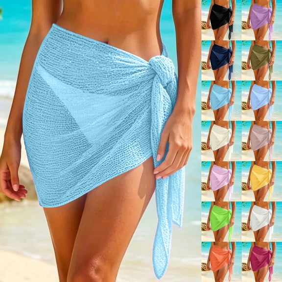 Women's Sarong Coverups Swim Cover Up Skirt Short Drawstring Wrap Skirt Beach Sheer Swimsuit Cover Ups Sheer Bikini Bathing Suit