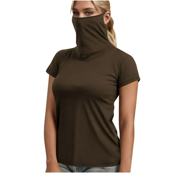 successthop Sun Protection Clothing Women with Face Cover Short Sleeve Solid Jacket for Outdoor Driving Traveling Hiking Fishing Brown 2XL