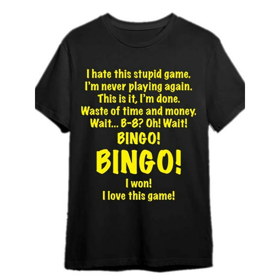 Funny Bingo Quote Men’s Graphic T-Shirt - Black Cotton Short Sleeve Casual Tee with Humorous "I HATE THIS STUPID GAME" Design