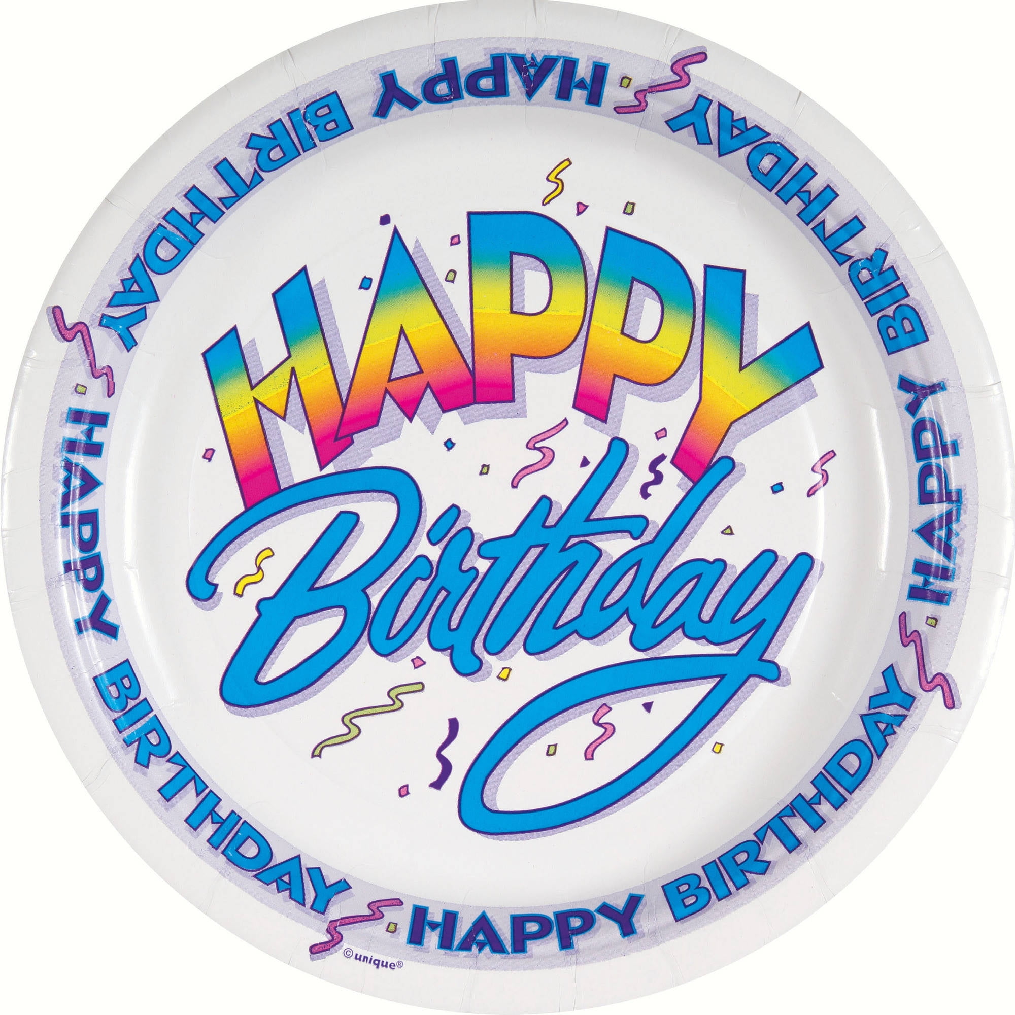 9" Retro Rainbow Happy Birthday Party Plates, 8ct