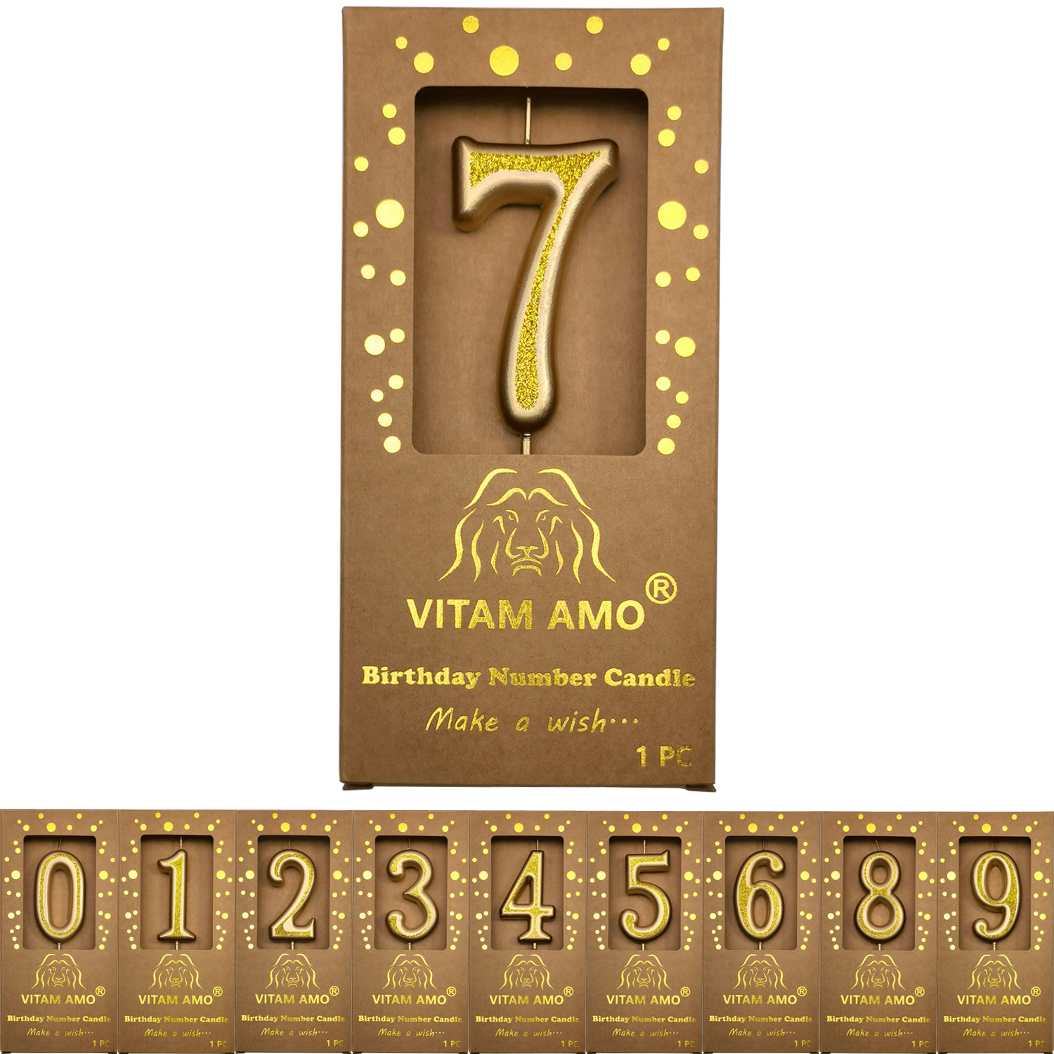 Cake Candles Vintage Style Glitter Gold Color Large Size Number Candles