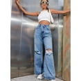 thumbnail image 5 of Women'S Ripped Jeans High Waisted Distressed Baggy Straight Wide Leg Pants Middle Blue M, 5 of 8