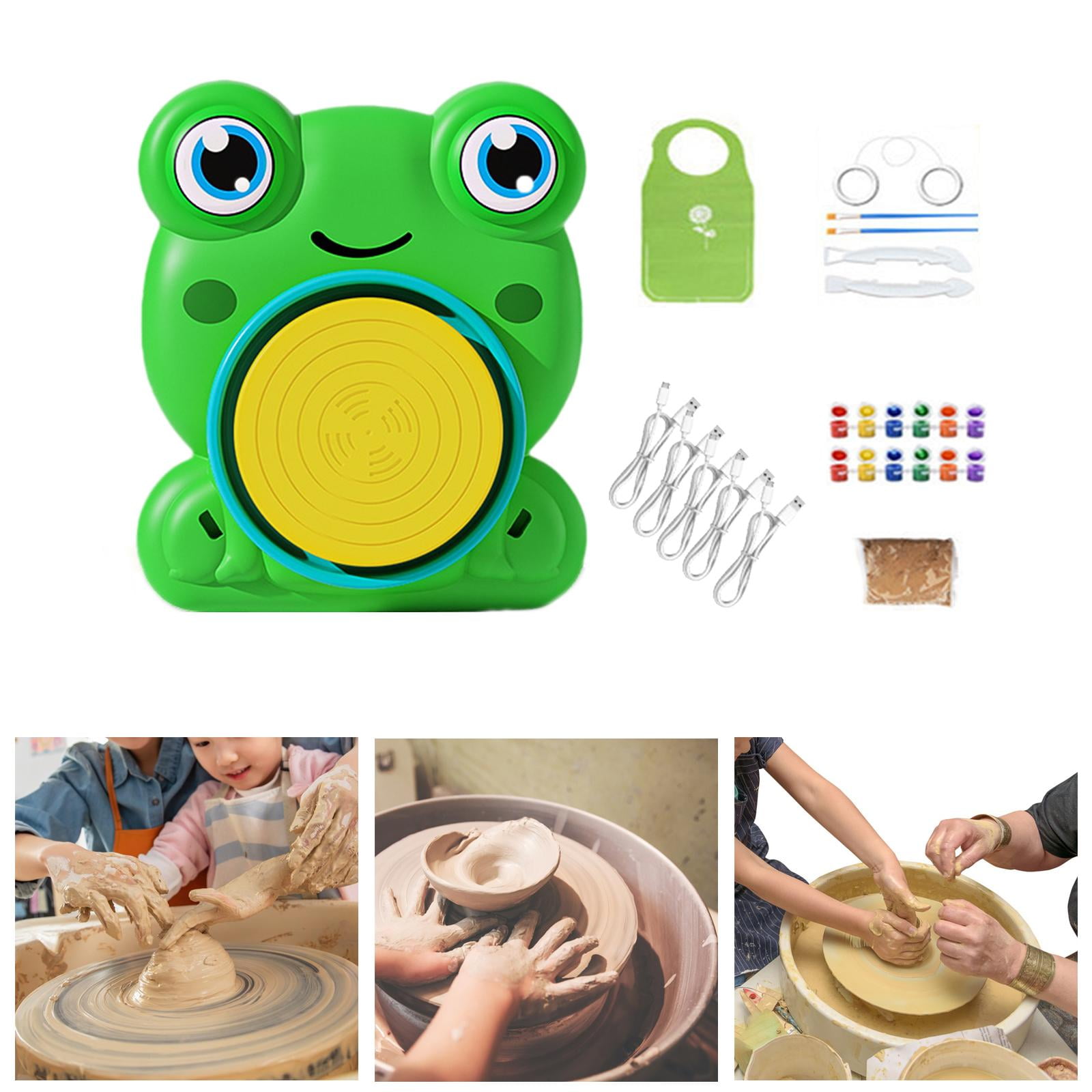 perfeclan Kids Pottery Wheel Kits Pottery Studio Educational Toys Craft Activity with Clay for Children DIY Preschool Kids Birthday Gift Frog