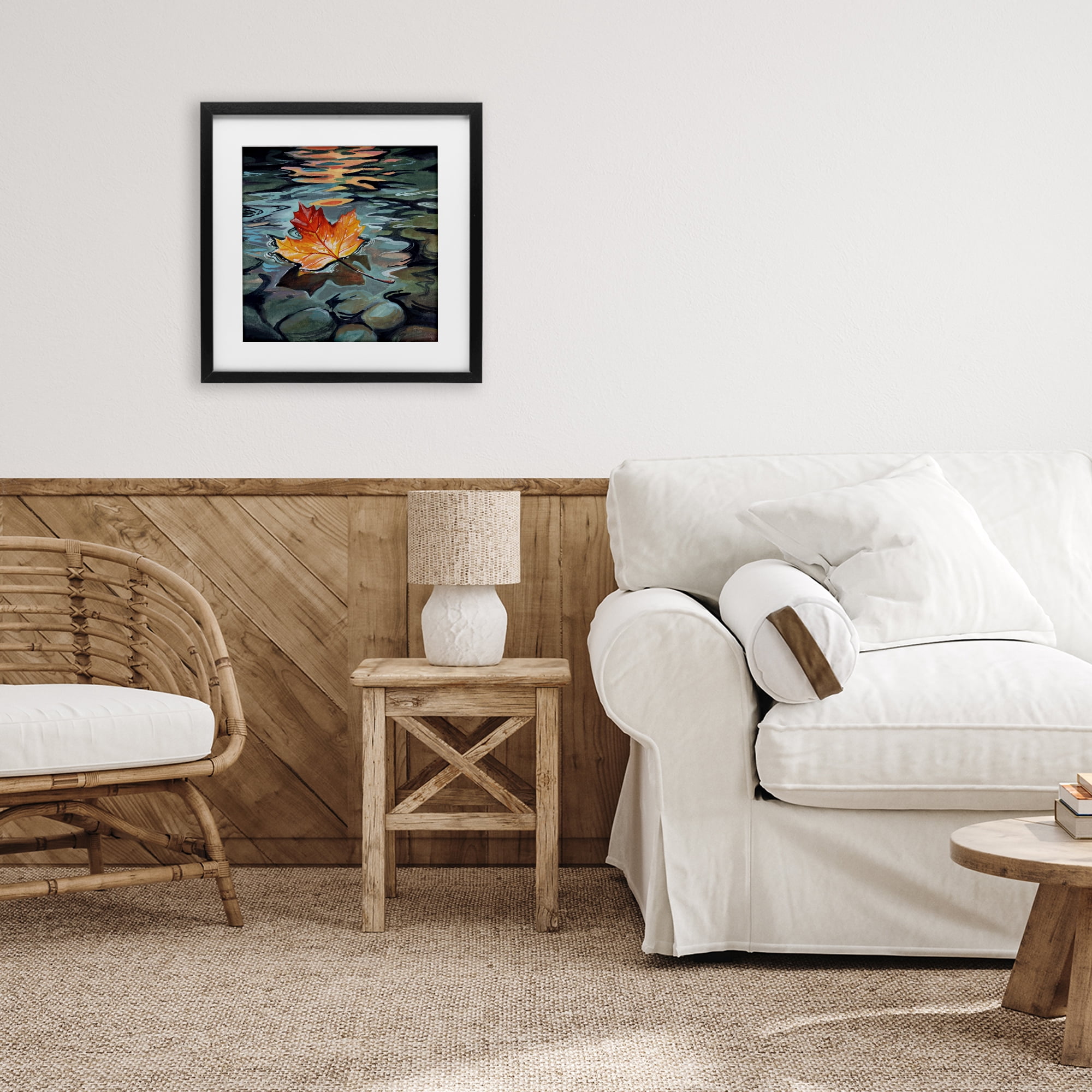 Stupell Industries Maple Leaf Floating in Stream Black Framed Print Under Glass, design by Kate Jarvik Birch