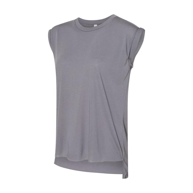 Bella Canvas Womens Flowy Rolled Cuffs Muscle Tee, L, Storm