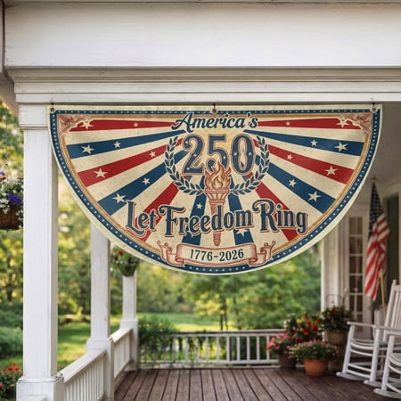 America 250 Bunting Flag, Let Freedom Ring Patriotic Flag, 1776 2026 Independence Day Porch Decor, Vintage USA July 4th 250th Anniversary 18x36in