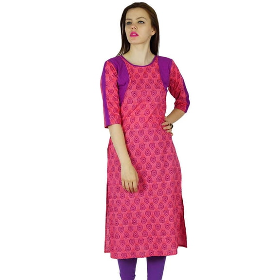 Bimba Women Classic Printed Cotton Kurta Kurti Long Tunic Indian Blouse