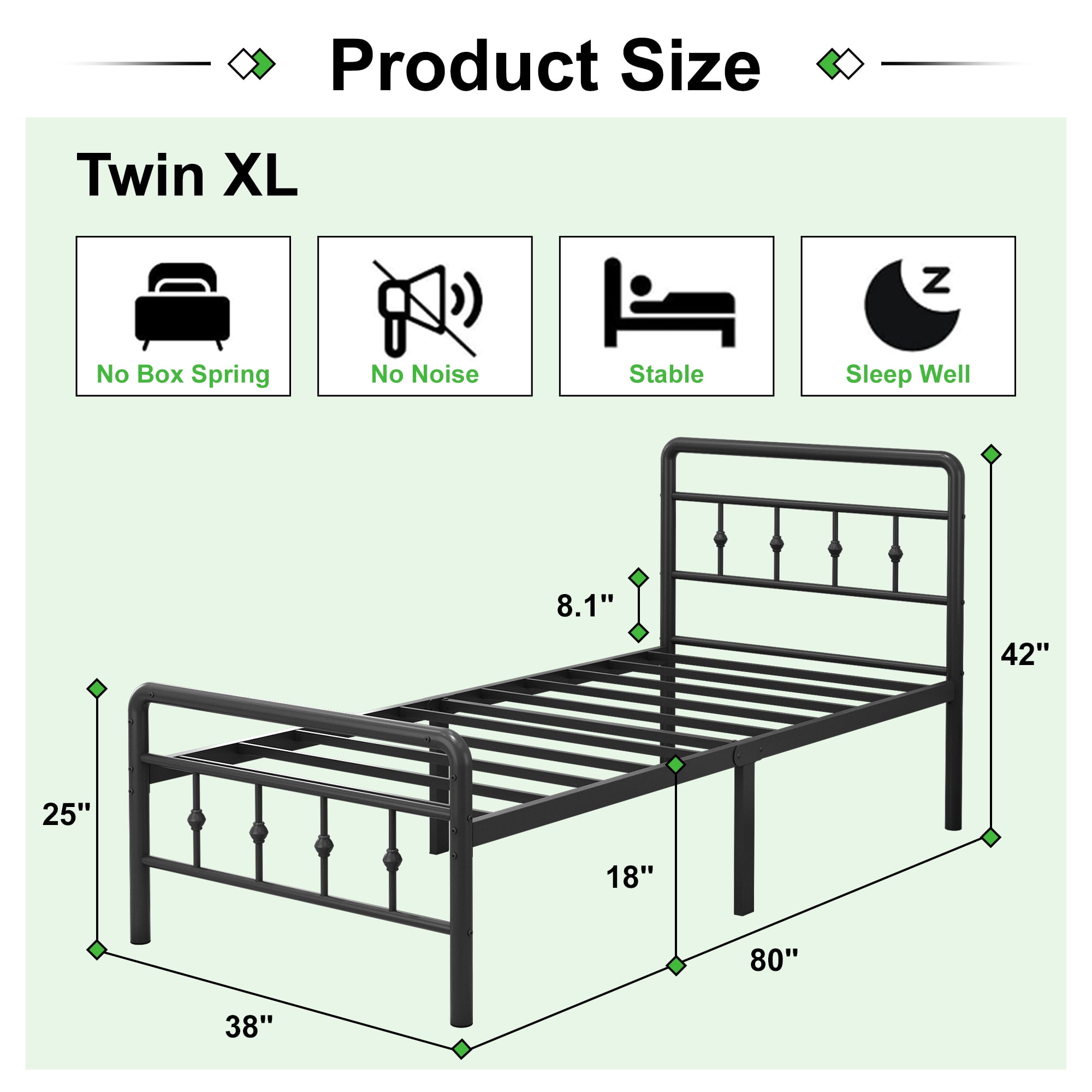 Maenizi 18 inch Twin XL Bed Frames with Headboard and Footboard, Heavy Duty Metal Twin XL Platform Bed Frame No Box Spring Needed, Easy Assembly, Under Bed Storage, Noise Free, Black
