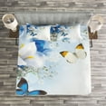 thumbnail image 3 of Ambesonne Floral Quilted Bedspread Set 3 Pcs, Exotic Nature Flowers Pond, Queen Size, Blue and White, 3 of 3