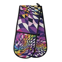 Yayeee Double Oven Mitt Kitchen Heat Resistant Baking 35" x7" Quilted Glove, Purple Wavy Plaid