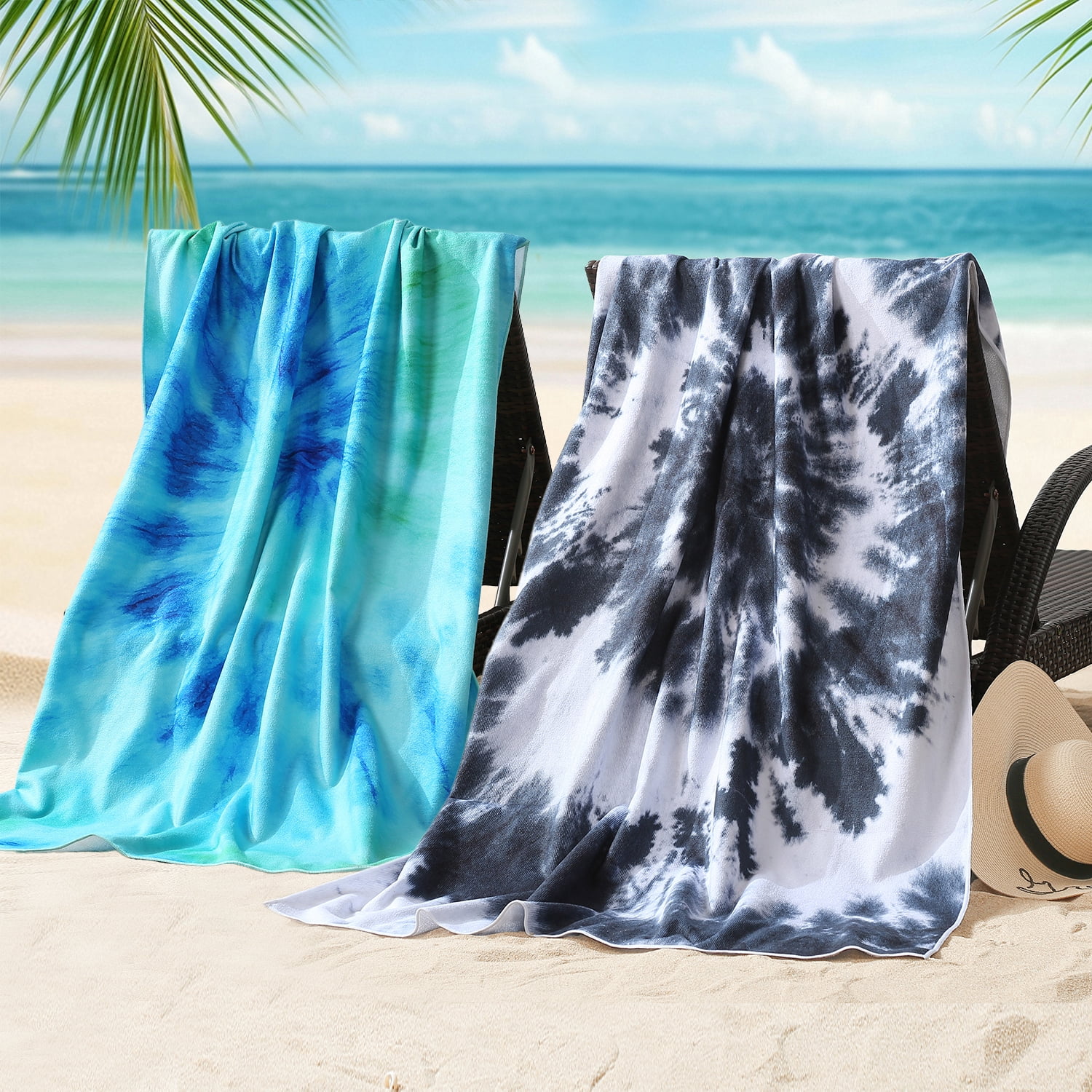Beartech 4 Pieces Beach Towel Set,40x70 inches Tie-Dye Beach Towels Soft Camping Travel Towels, Lightweight Quick Dry Pool Towels for Beach Shower Towels Swim Towels Absorbent for Adults