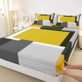 thumbnail image 5 of Manfei Abstract Geometric Queen Sheets, Yellow Gray Black WhiteSquare Queen Sheet Sets, Black Reversible 4-Piece1 Flat Sheet + 1 Fitted Sheet + 2 Pillowcases, 5 of 6