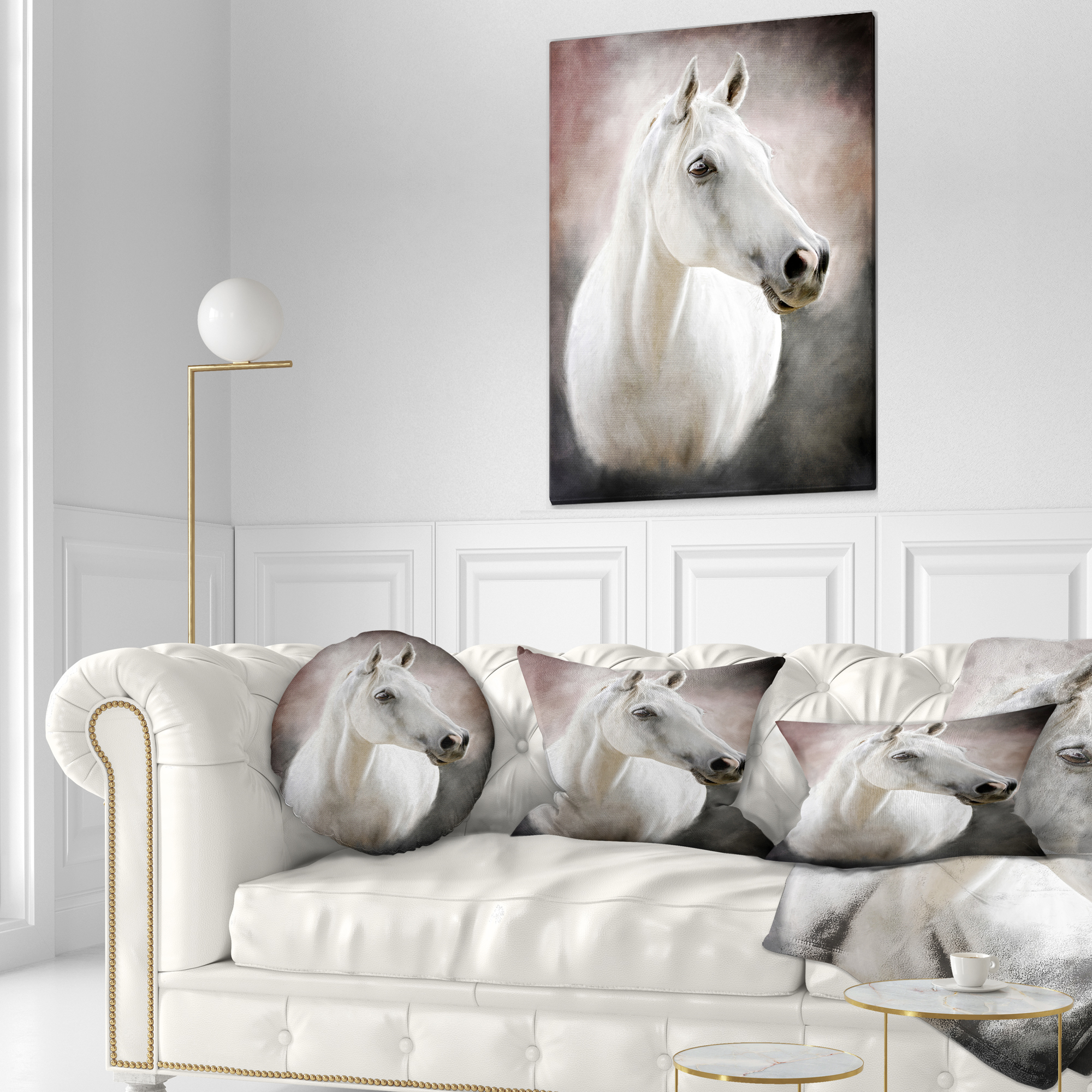 Designart Lovely White Horse - Animal Throw Pillow - 12x20