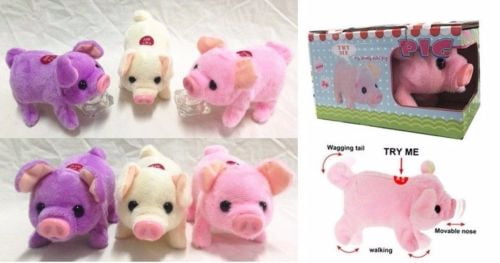 Walking Pet Pig Wiggling Oinking Battery Operated Electronic Plush Piggy Toy 