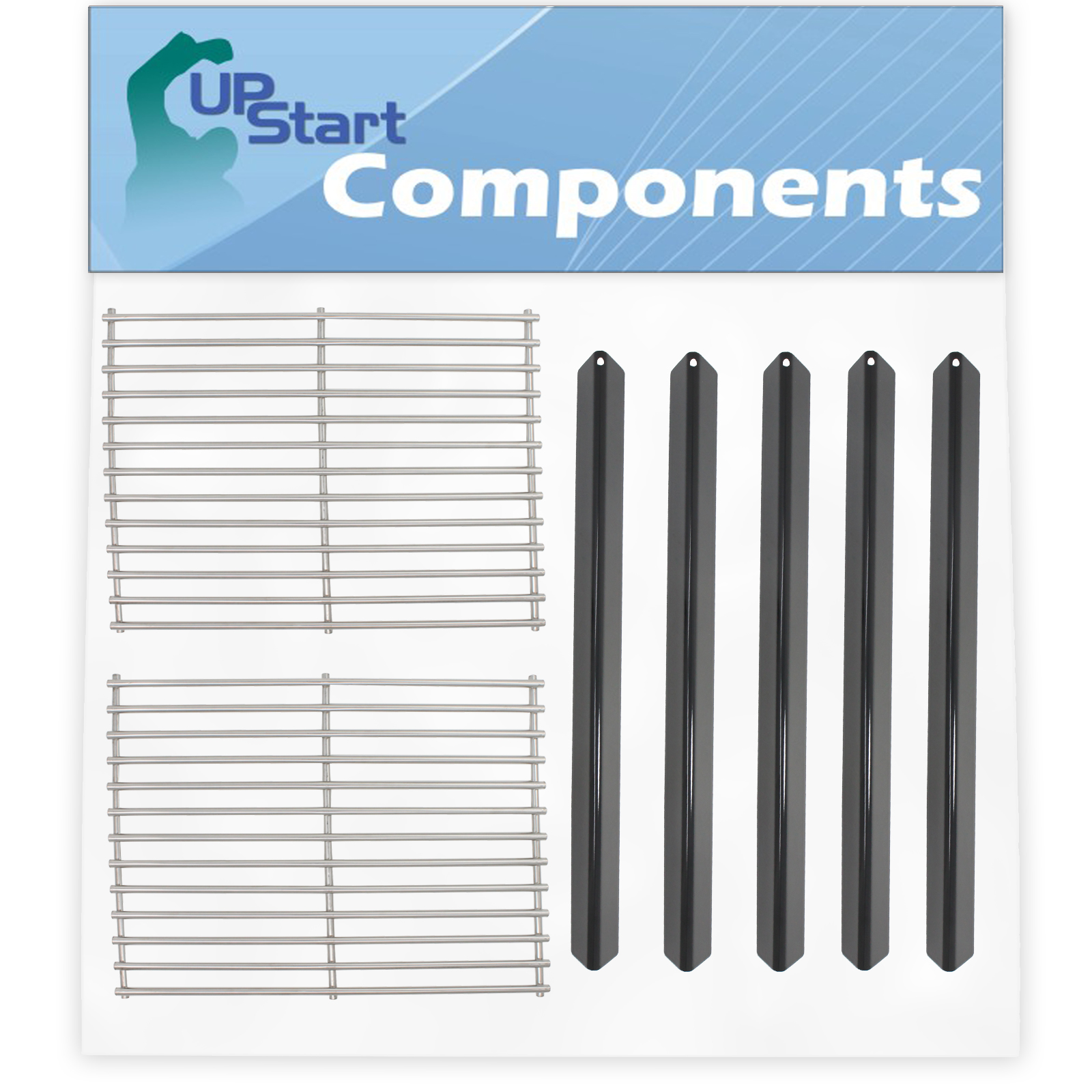 5 BBQ Grill Heat Shield Plate Tent & 2 Cooking Grates Replacement Parts for Weber GENESIS SILVER A LP SWE (2004) - Compatible Barbeque Stainless Steel Grid 15" & Porcelain Steel Flavorizer Bar 21.5" - image 1 of 7