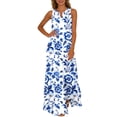 thumbnail image 2 of ClodeEU Women's Printed Sleeveless V Neck Dress ,Casual Summer Midi Dress J-Multicolor,Womens Plus L, 2 of 8