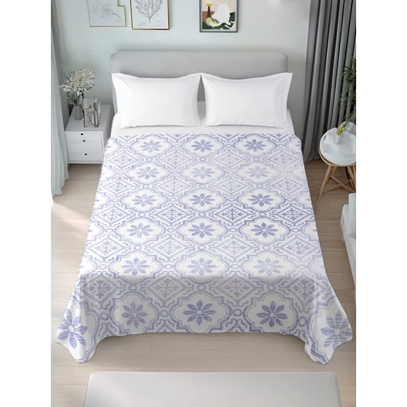 Queen Size Flat Sheet Only,Vintage Damask Purple Floral Soft Top Bed Sheets Breathable Bedding Sheet Middle Ages Geometric Microfiber Hotel Luxury Top Sheets
