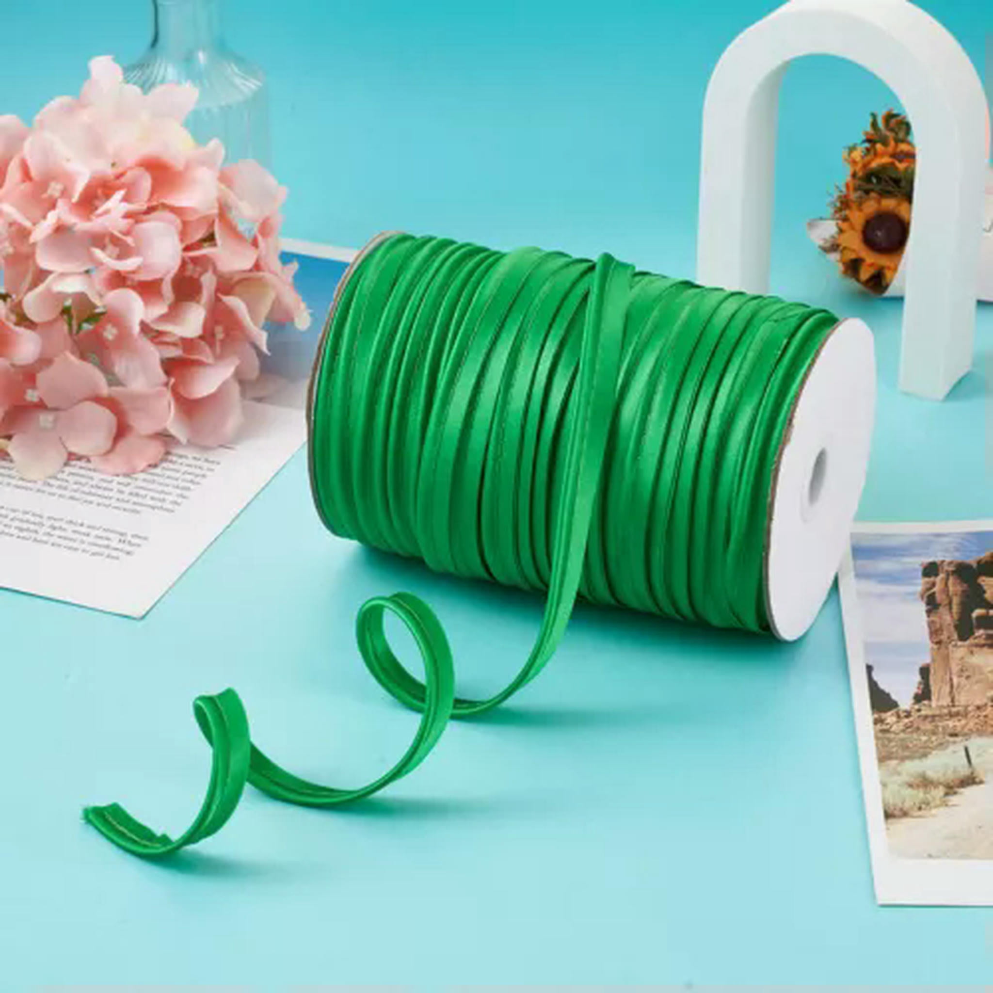 U8MO 109 Yards/roll 3/8 " Polyester Fiber Ribbons Trim Welting Cord for Clothing Sew-Green