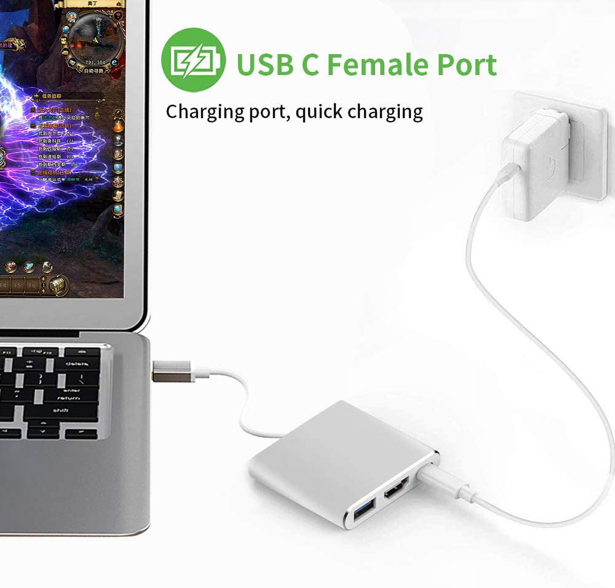 USB C to HDMI Multiport Adapter USB 3.1 Gen 1 Thumderbolt 3 to HDMI 4K Video Converter/USB 3.0 hub Port PD Quick Charging Port with Large Projection for 2015/16/17/18 MacBook/MacBook Pro/Chr