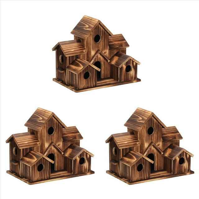 3X Casa Colgante de PáJaros de Madera para Exteriores Casa de PáJaros de Madera de 6 Agujeros Patio Decoraciones de Patio Trasero