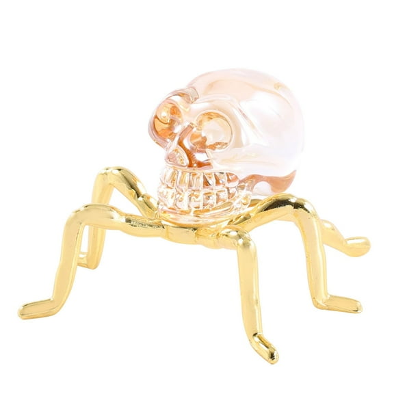 Handcrafted Glass Skull Sculpture with Golden Metal Foot - 4" Human Skull Decor for Halloween, Day of Dead, Gothic Home Office Gift for Adults