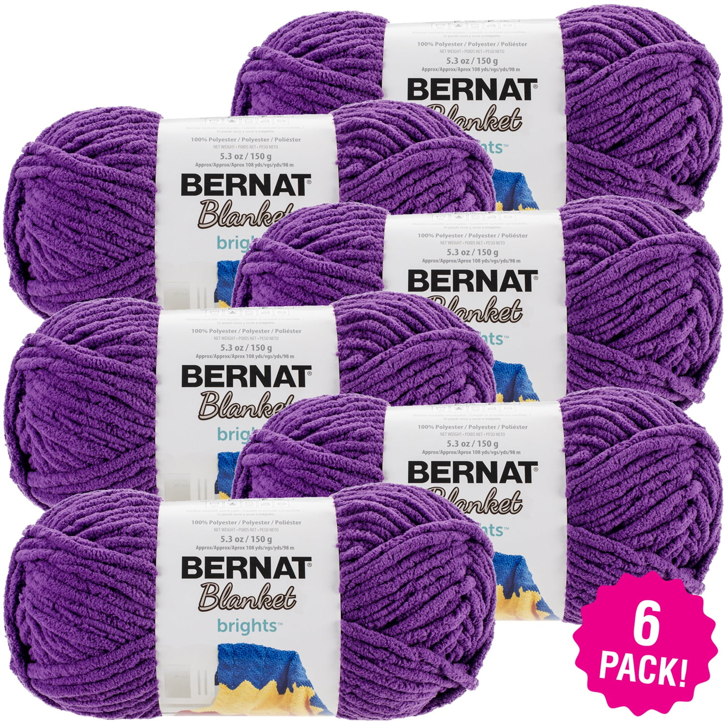 Bernat Blanket Brights Yarn Pow Purple, Multipack of 6