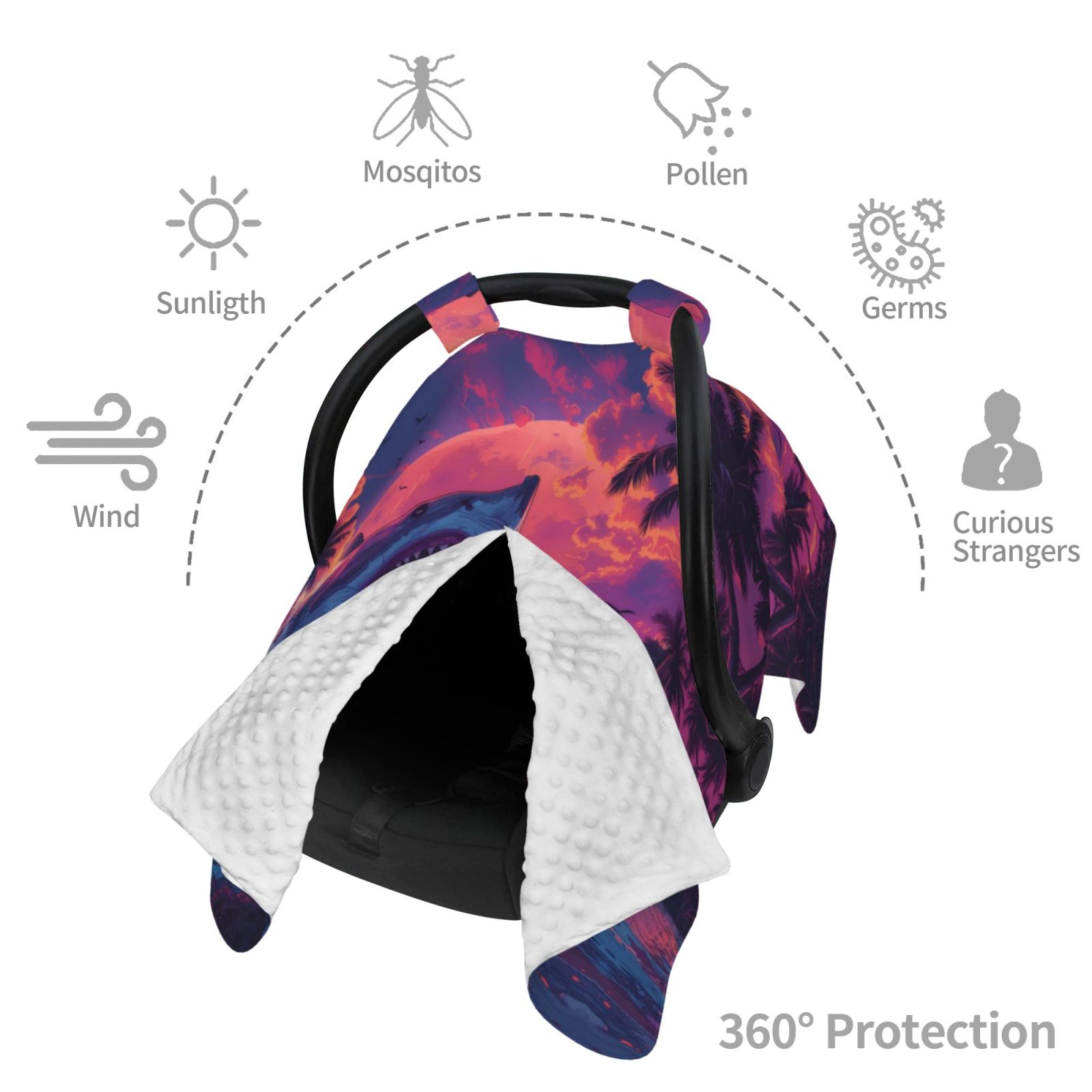 Car Seat Cover Baby - Hawaiian Island Beach Shark Breathable Infant Car Seat Cover for Baby Carseat, Lightweight Comfort Baby Essentials Must Haves Newborn Stuff for Girl Boy