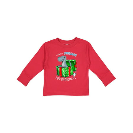 

Inktastic I Want a Dinosaur for Christmas in Green and Red Gift Box Gift Toddler Boy or Toddler Girl Long Sleeve T-Shirt