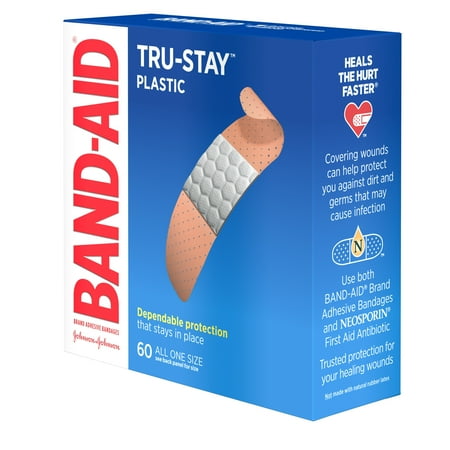 Band-Aid Brand Tru-Stay Plastic Adhesive Bandages, All One Size, 60 Ct