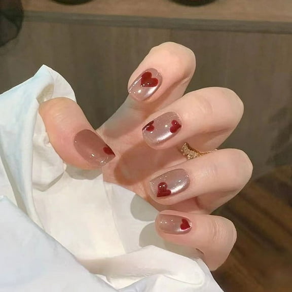 ‌Piece Press on Nails - Cute Nail Stickers with Dot/Moon/Heart/Butterfly Designs, Removable French Manicure for Girls, Party & Daily Wear, No Glue Needed