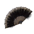 thumbnail image 4 of Ventilador de mano bordado con flores Yinane Ventilador plegable de plumas negro, 4 of 8