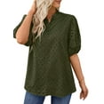 thumbnail image 3 of UVN Summer Blouses for Women Short Sleeve Shirts Ladies Hollow Out Lace Blouse V Neck Dressy Casual Tops, 3 of 8