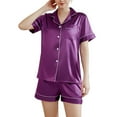 thumbnail image 5 of Women's Short Sleeve Shorts Pajama Set Summer Soft Silky Comfy Button Up Spring Lightweight Pjs 2 Piece Silk Sleepwear Purple 4-6, 5 of 5