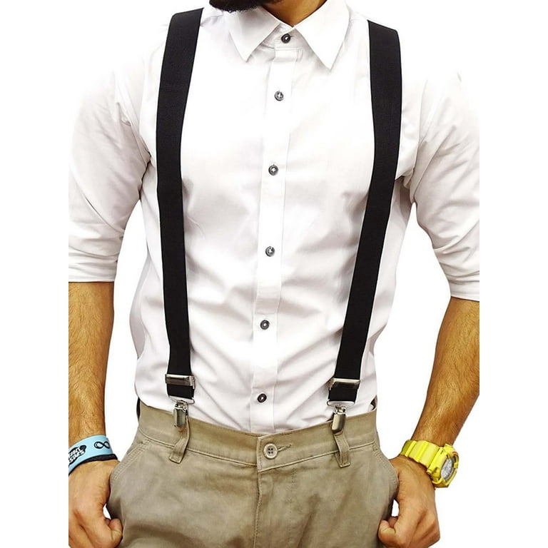 DODOING Y-Back Adjustable Straight Clip-on Tuxedo Suspenders 4 Colors  Available for Men