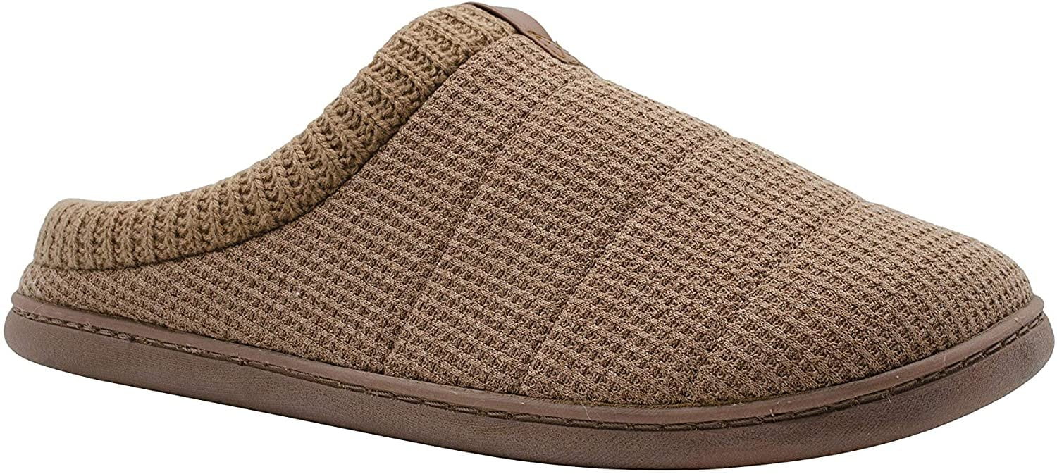 Gold Toe Menâs Knit Scuff Slippers with Ribbed Cuff and Memory Foam Insole, Warm Comfortable 