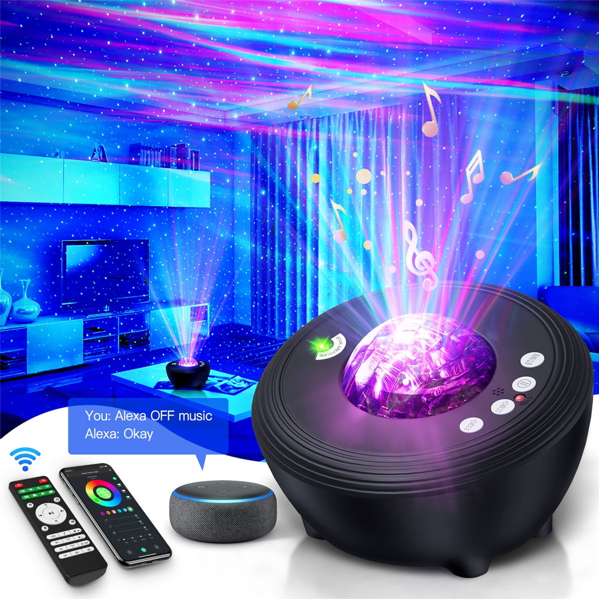 Projector - Northern Lights Star Projector for Room Decor Light Aurora Galaxy Projector with Music Speaker, 8 White Noises Led Party Sky Light with Alexa & Google Assistant -