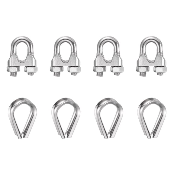 Uxcell 4Set 1/2" M12 Wire Rope Cable Clip Clamps Small with Thimble Silver