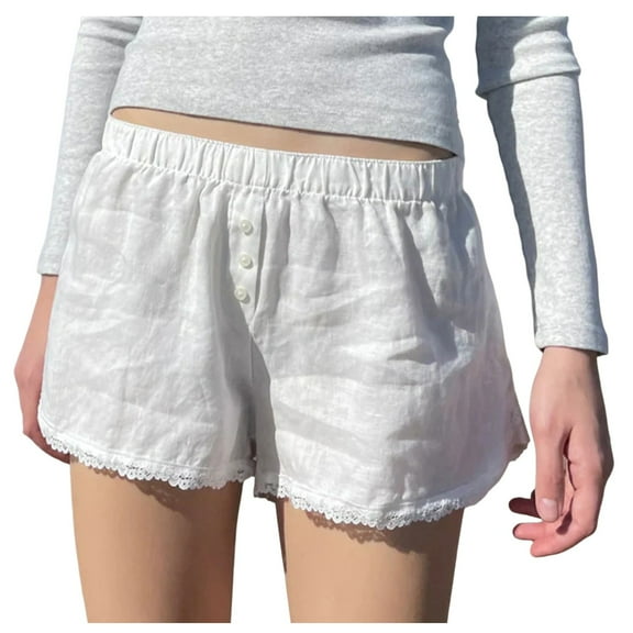 Riforla Boxers for Women Shorts Cute Soft Button Front Pajama Bottoms Shorts Sleepwear Shorts for Women White L