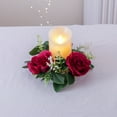 thumbnail image 4 of Nkmbld Hanging Flower Garland Rose Candle Wreath Artificial Silk Flower Ring Leaf Candle Wreath Wedding Valentine Day Party Table Candlestick Decorations, 4 of 6