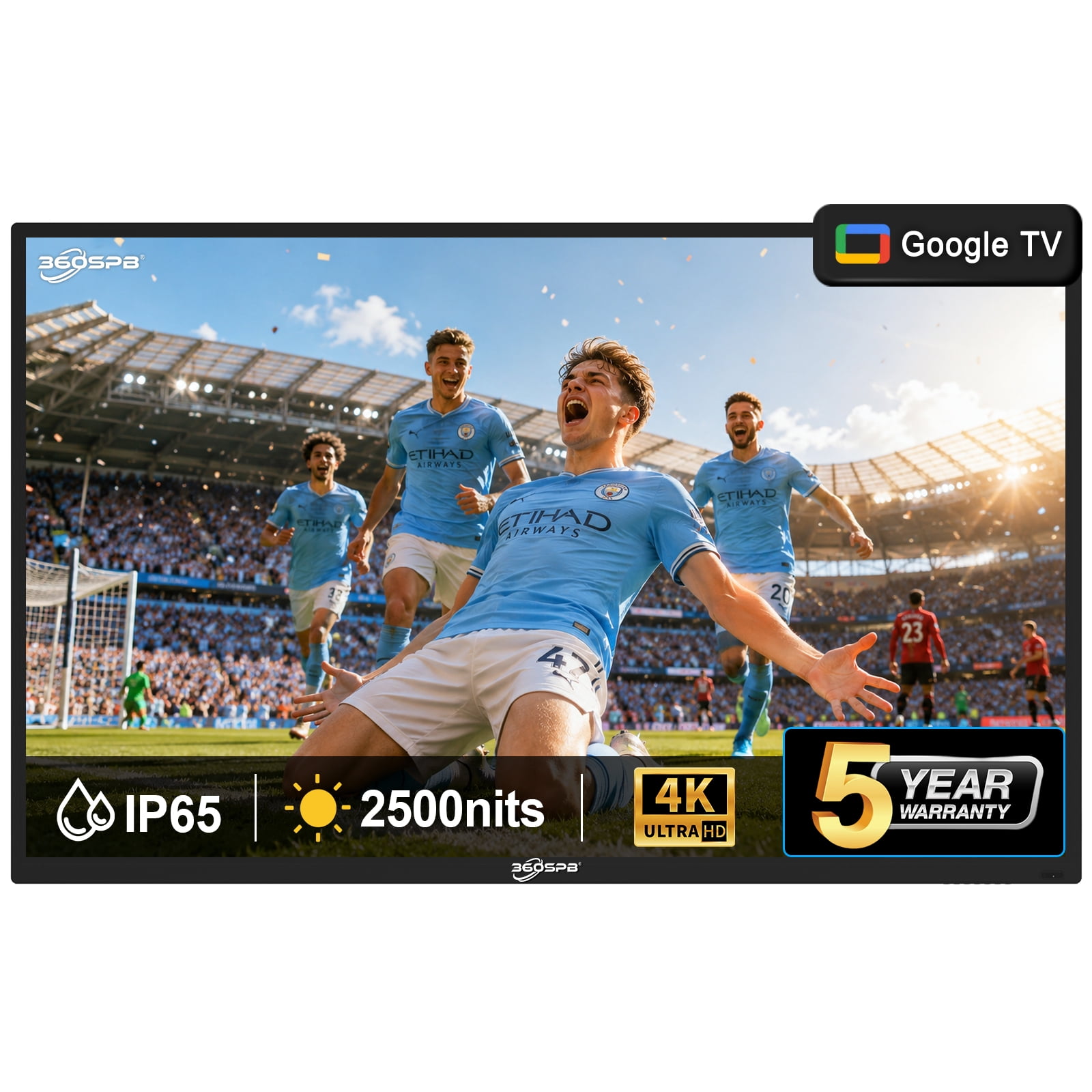 Pyimgus 55 inches outdoor TV waterproof, Outside Google TV, IP65 weatherproof TV, 178° Viewing Angle Waterproof TVs for Partial Sun