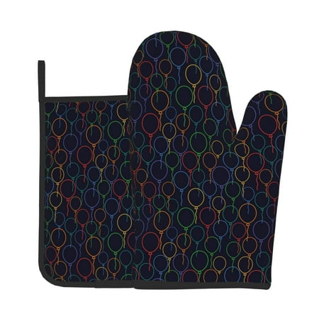 

Junzan Colorful Balloons Pattern Oven Mitts and Pot Holders 2 pcs Set Potholders BBQ Gloves Long Kitchen Oven Glove for Cooking Baking Grilling (2-Piece Set 11 Inch)