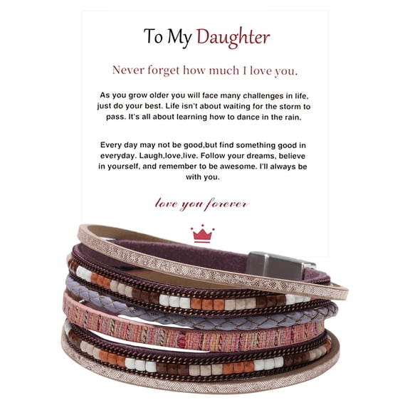 SUSHANG Bohemian Bracelet To My Daughter Card Bracelet Multi Layer Bracelet Leather Bracelets for Women Men Christmas Birthday Gift Black Rope Woven Bracelet